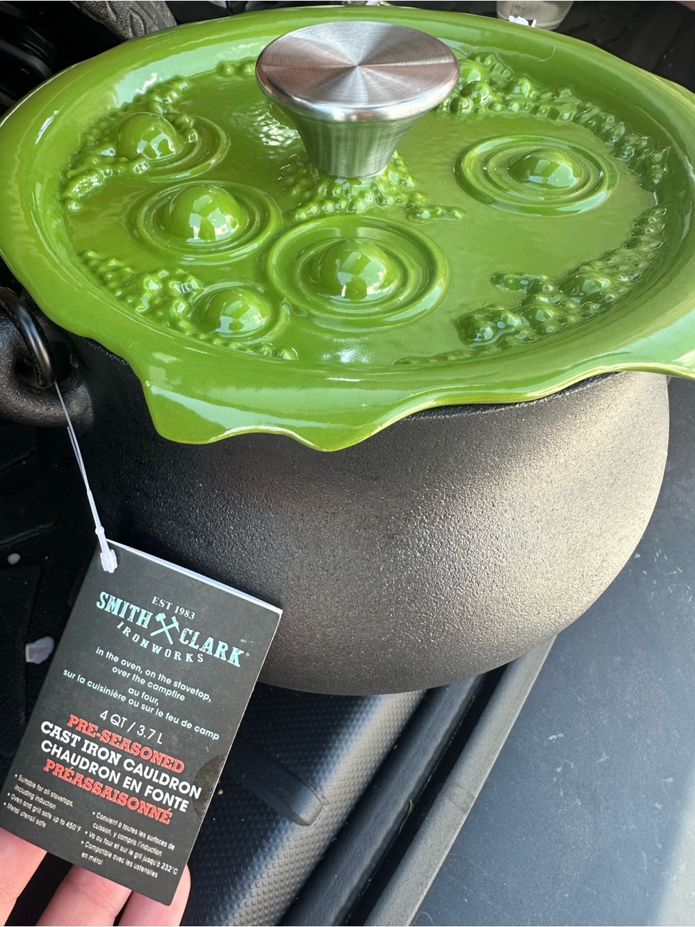 Smith & Clark Cast Iron Bubbly Green Cauldron with Lid